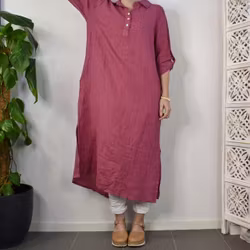 Skjortklänning med fickor FUSCHIA