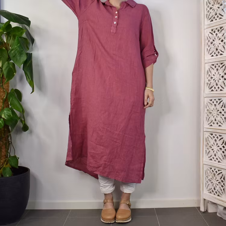 Skjortklänning med fickor FUSCHIA