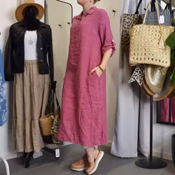 Skjortklänning med fickor FUSCHIA
