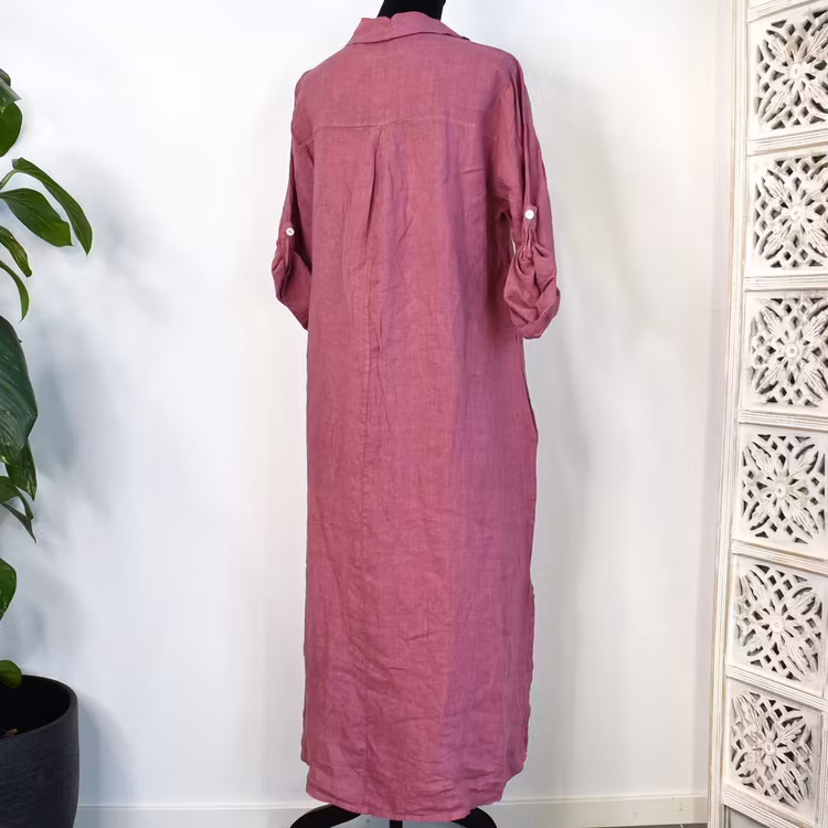 Skjortklänning med fickor FUSCHIA