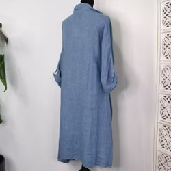 Linneklänning med fickor JEANSBLÅ
