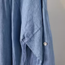 Linneklänning med fickor JEANSBLÅ