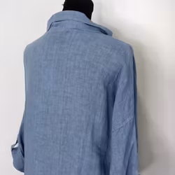 Linneklänning med fickor JEANSBLÅ