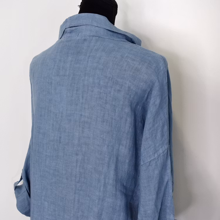 Linneklänning med fickor JEANSBLÅ