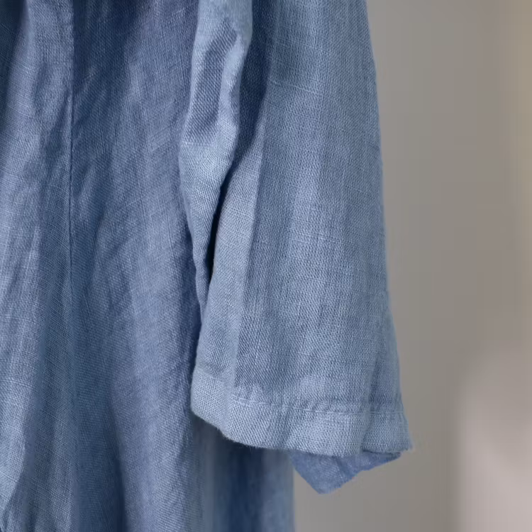 Linneklänning med fickor JEANSBLÅ