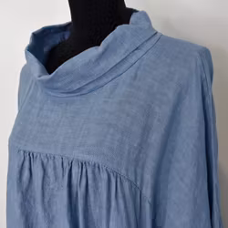 Linneklänning med fickor JEANSBLÅ