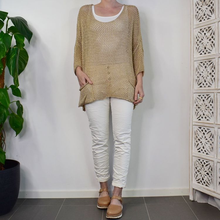Hålstickad Tröja Miza Lurex GULD - Nowomanslabel