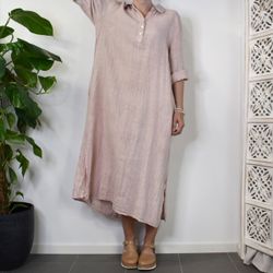 Skjortklänning med fickor LJUSROSA