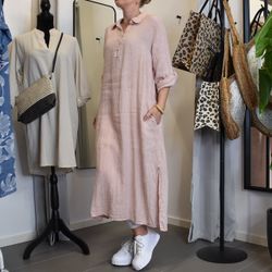Skjortklänning med fickor LJUSROSA
