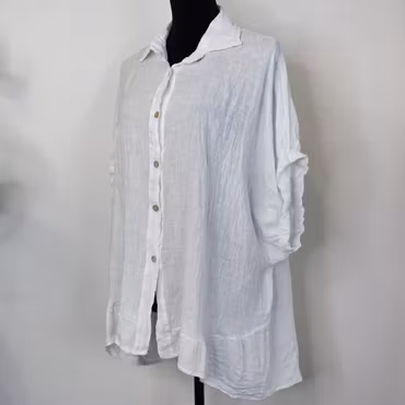 Kort linneskjorta med Volang VIT