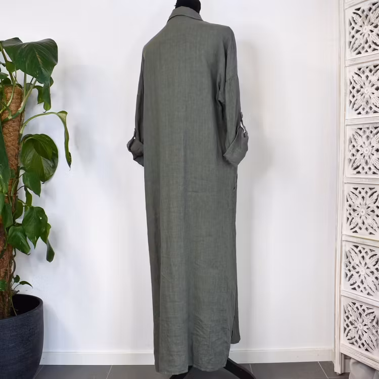 Lång skjortklänning med fickor KAKI