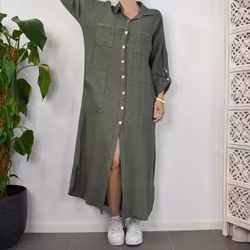 Lång skjortklänning med fickor KAKI