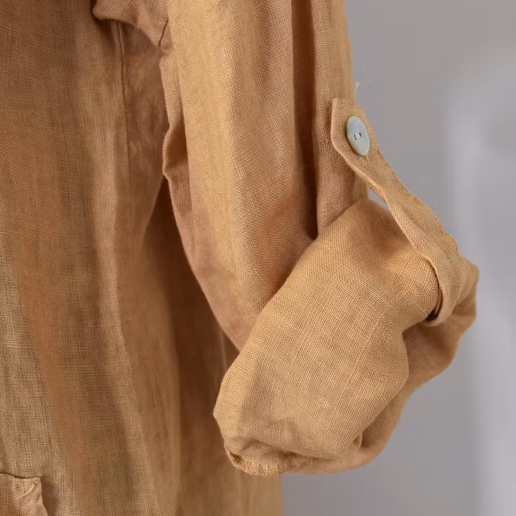 Lång skjortklänning med fickor LJUS CAMEL