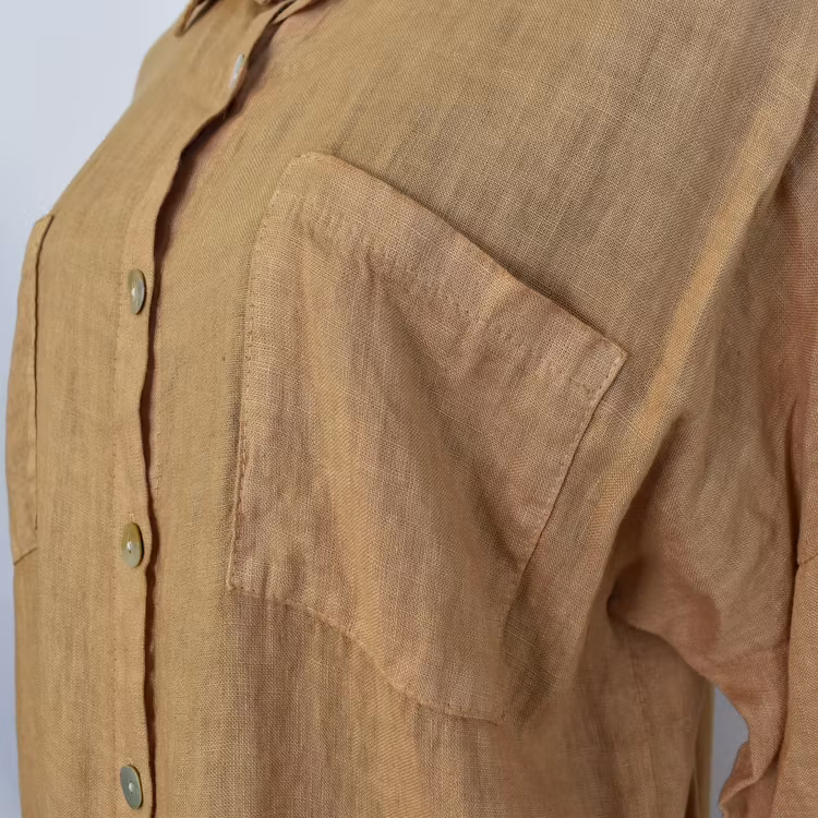 Lång skjortklänning med fickor LJUS CAMEL