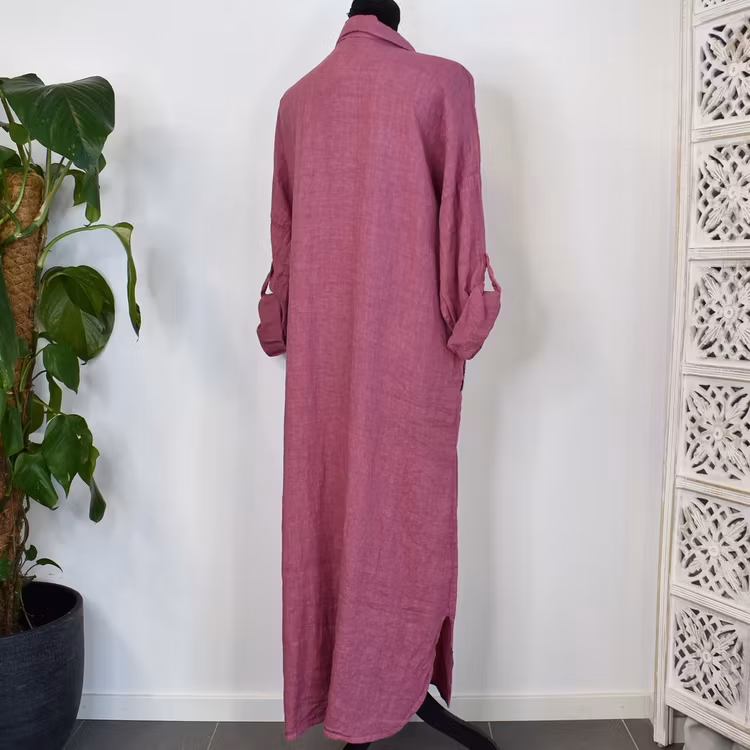Lång skjortklänning med fickor FUSCHIA