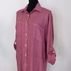 Lång skjortklänning med fickor FUSCHIA