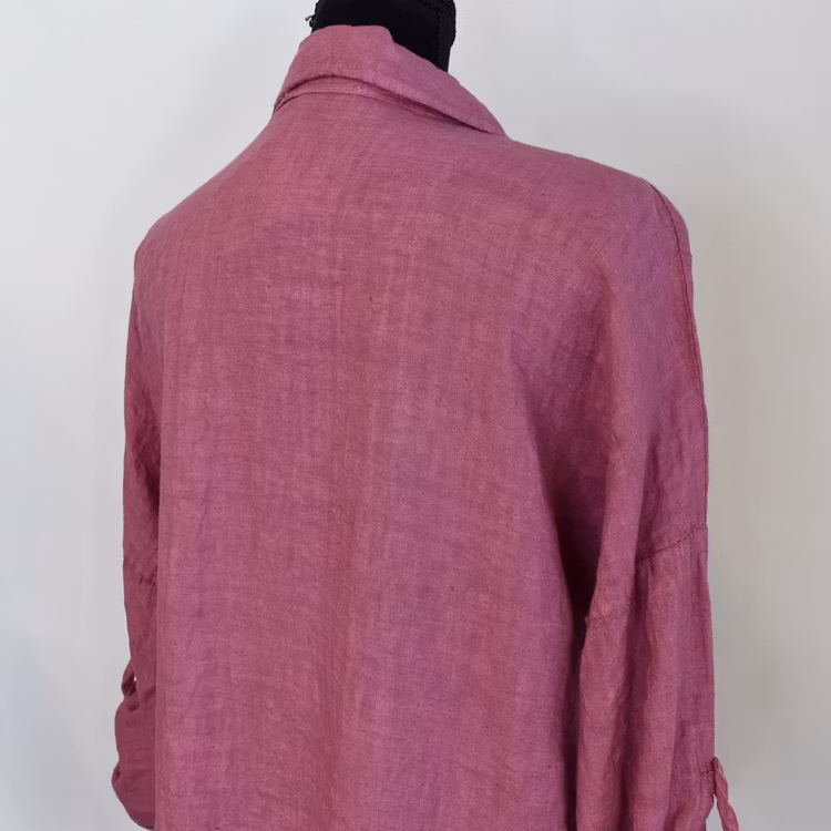 Lång skjortklänning med fickor FUSCHIA