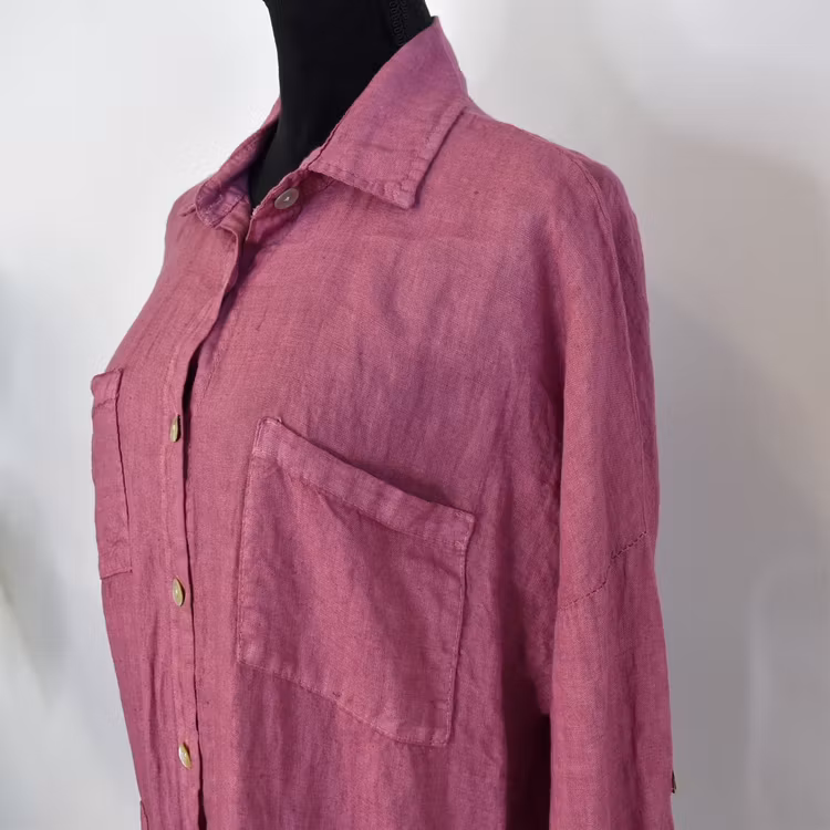 Lång skjortklänning med fickor FUSCHIA