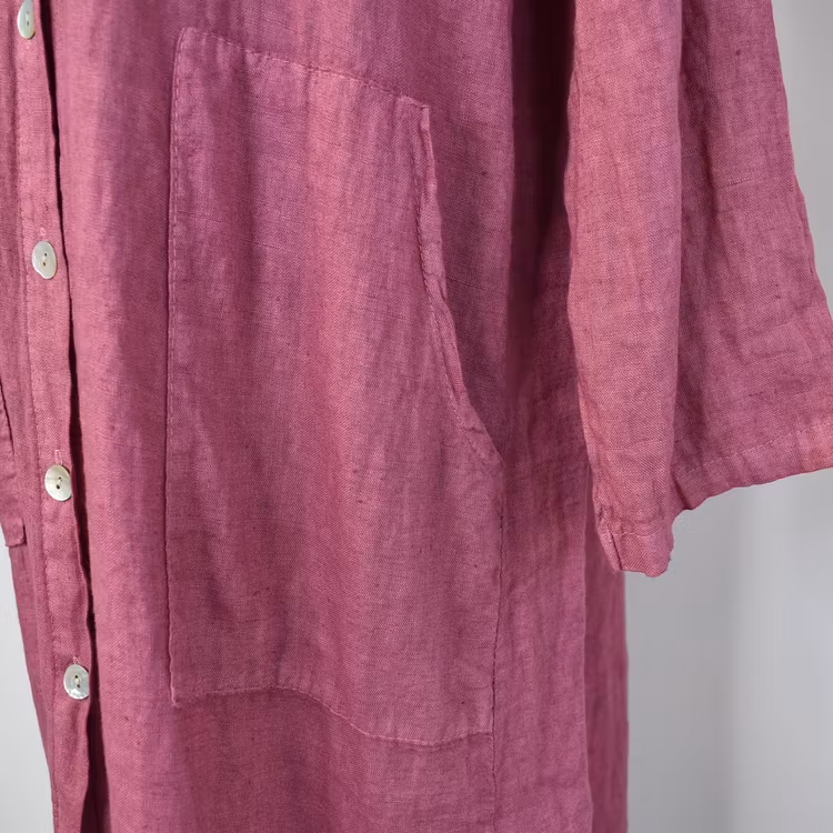 Lång skjortklänning med fickor FUSCHIA