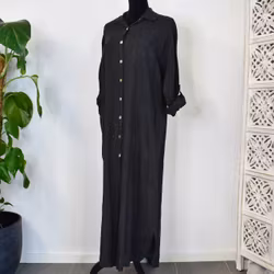 Lång skjortklänning med fickor ANTRACIT