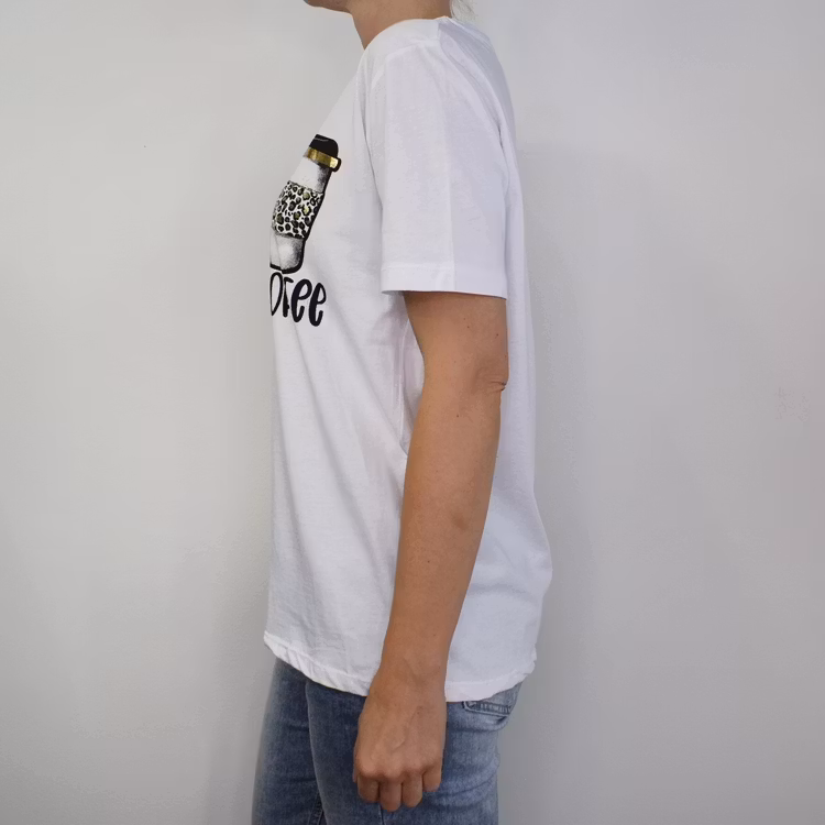 T-shirt Peace, Love & Coffee VIT/GULD