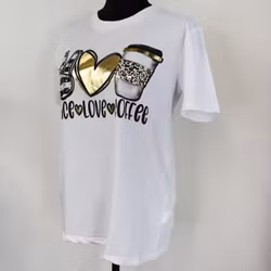 T-shirt Peace, Love & Coffee VIT/GULD