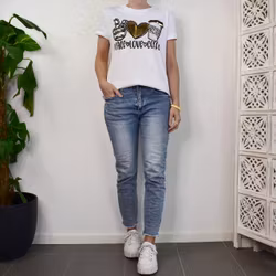 T-shirt Peace, Love & Coffee VIT/GULD