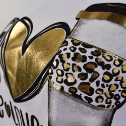 T-shirt Peace, Love & Coffee VIT/GULD