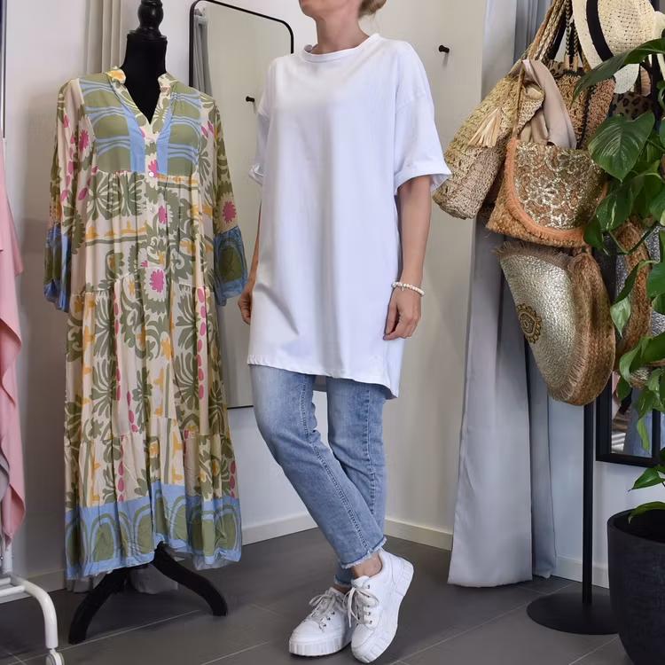 Lång T-shirt Over Sized VIT