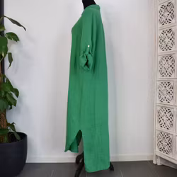 Lång skjortklänning i linne GRÖN