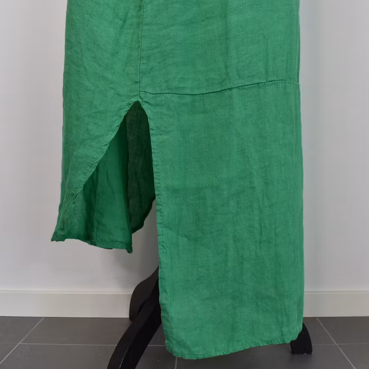Lång skjortklänning i linne GRÖN