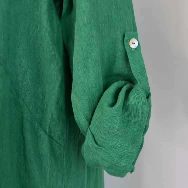 Lång skjortklänning i linne GRÖN