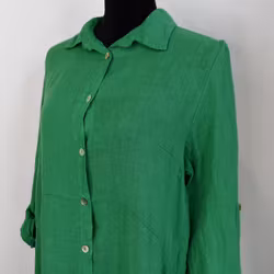 Lång skjortklänning i linne GRÖN