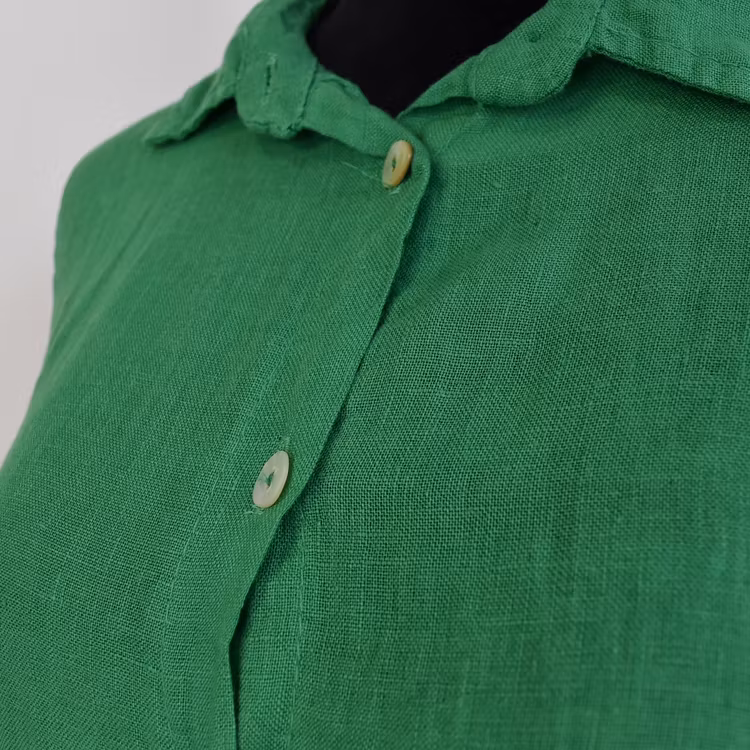 Lång skjortklänning i linne GRÖN