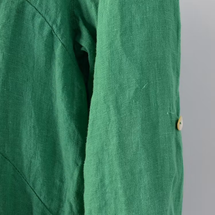 Lång skjortklänning i linne GRÖN