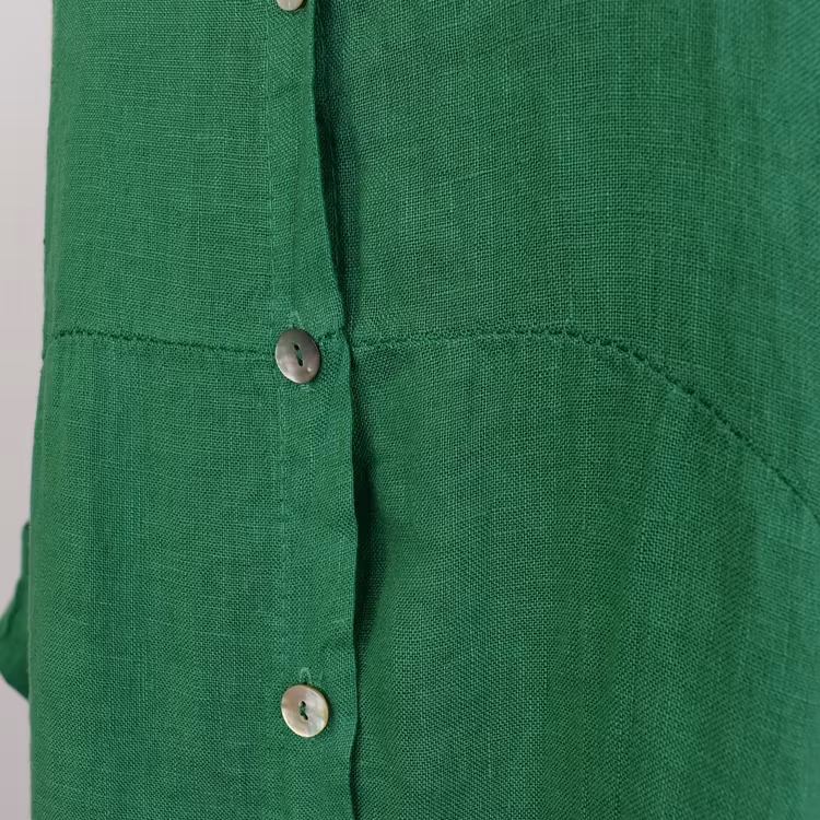 Lång skjortklänning i linne GRÖN