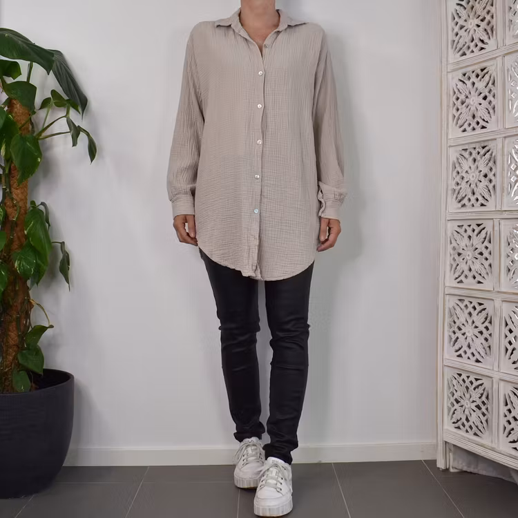 Bomullsskjorta Over Sized BEIGE