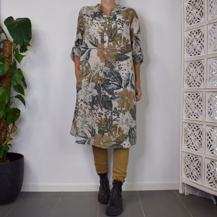 Bomullsklänning Lucy Mönstrad BEIGE - Mix By Heart