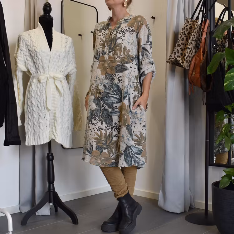 Bomullsklänning Lucy Mönstrad BEIGE - Mix By Heart