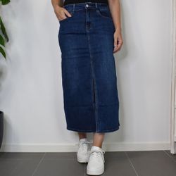 Jeanskjol med slits MÖRK BLÅ