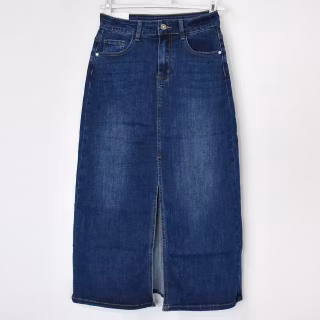 Jeanskjol med slits MÖRK BLÅ