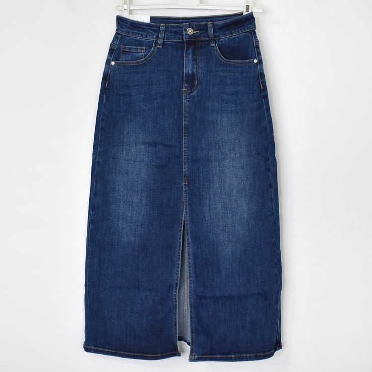 Jeanskjol med slits MÖRK BLÅ