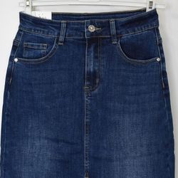 Jeanskjol med slits MÖRK BLÅ