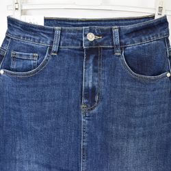 Jeanskjol med slits MÖRK BLÅ