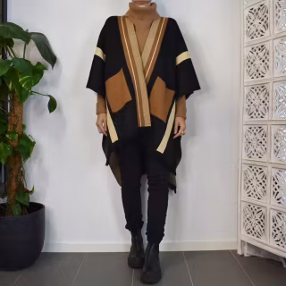 Poncho-sjal med fickor SVART