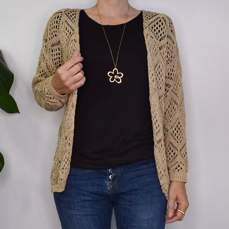 Mönsterstickad Kofta Lurex BEIGE