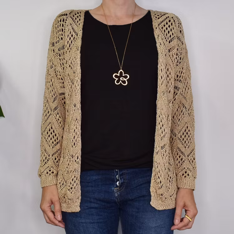 Mönsterstickad Kofta Lurex BEIGE