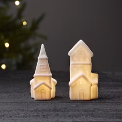 Bordsdekoration Hus/Kyrka Set om 2 VIT - Star Trading