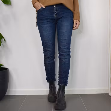 Jeans Jogger med knappar MÖRK BLÅ - Newplay