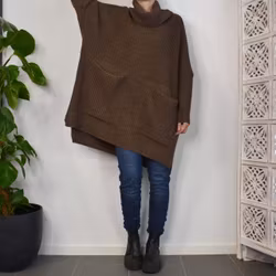 Stickad Tröja med Fickor Over Sized ESPRESSO